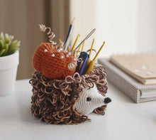 Load image into Gallery viewer, Hedgehog Hook Holder and Pumpkin Pincushion Crochet Pattern - Firefly Crochet