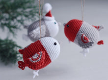Load image into Gallery viewer, Crochet Pattern for Three Christmas Bird Ornaments, Crochet Mobile for Baby - Firefly Crochet