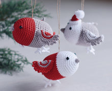 Load image into Gallery viewer, Crochet Pattern for Three Christmas Bird Ornaments, Crochet Mobile for Baby - Firefly Crochet