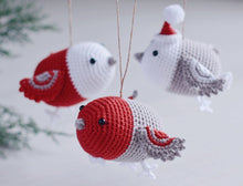 Load image into Gallery viewer, Crochet Pattern for Three Christmas Bird Ornaments, Crochet Mobile for Baby - Firefly Crochet