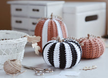 Load image into Gallery viewer, Crochet Pattern for Three Halloween Pumpkins, Black &amp; White Big Pumpkins - Firefly Crochet
