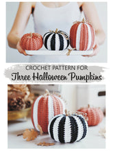 Load image into Gallery viewer, Crochet Pattern for Three Halloween Pumpkins, Black & White Big Pumpkins - Firefly Crochet