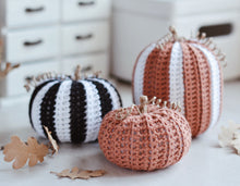 Load image into Gallery viewer, Crochet Pattern for Three Halloween Pumpkins, Black & White Big Pumpkins - Firefly Crochet