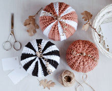 Load image into Gallery viewer, Crochet Pattern for Three Halloween Pumpkins, Black & White Big Pumpkins - Firefly Crochet