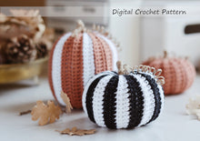 Load image into Gallery viewer, Crochet Pattern for Three Halloween Pumpkins, Black & White Big Pumpkins - Firefly Crochet