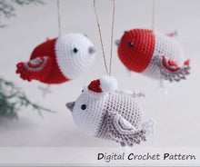 Load image into Gallery viewer, Crochet Pattern for Three Christmas Bird Ornaments, Crochet Mobile for Baby - Firefly Crochet