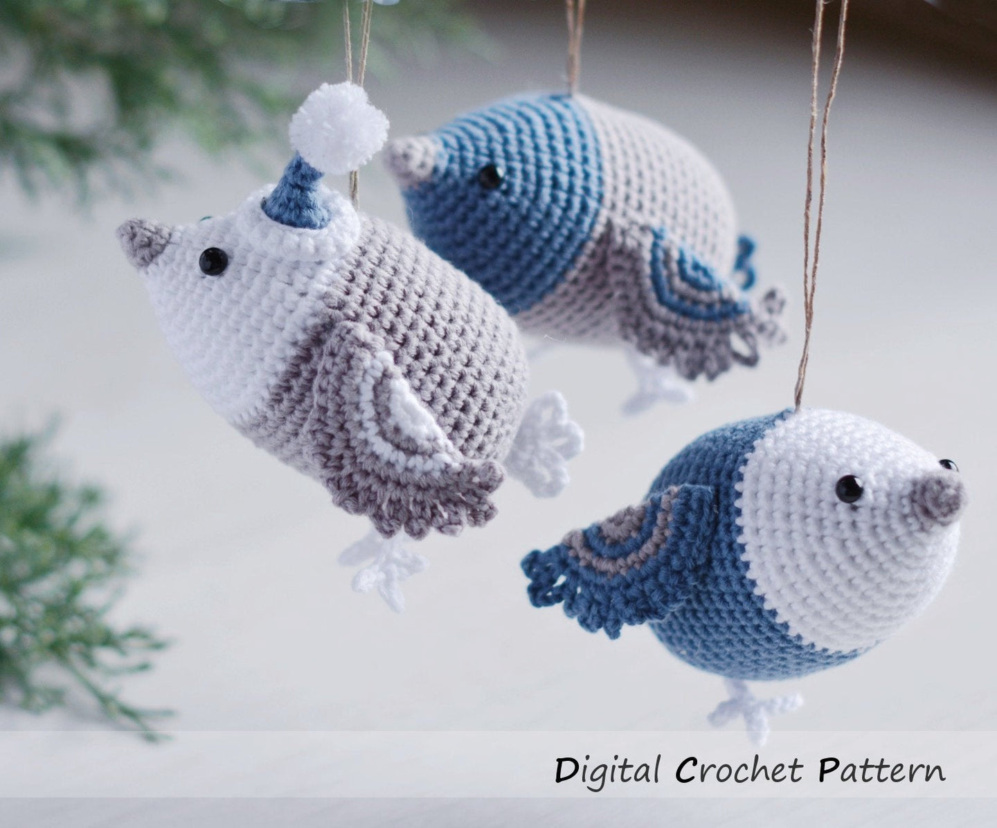 Crochet Pattern Christmas Birds, Decoration for Christmas Tree - Firefly Crochet